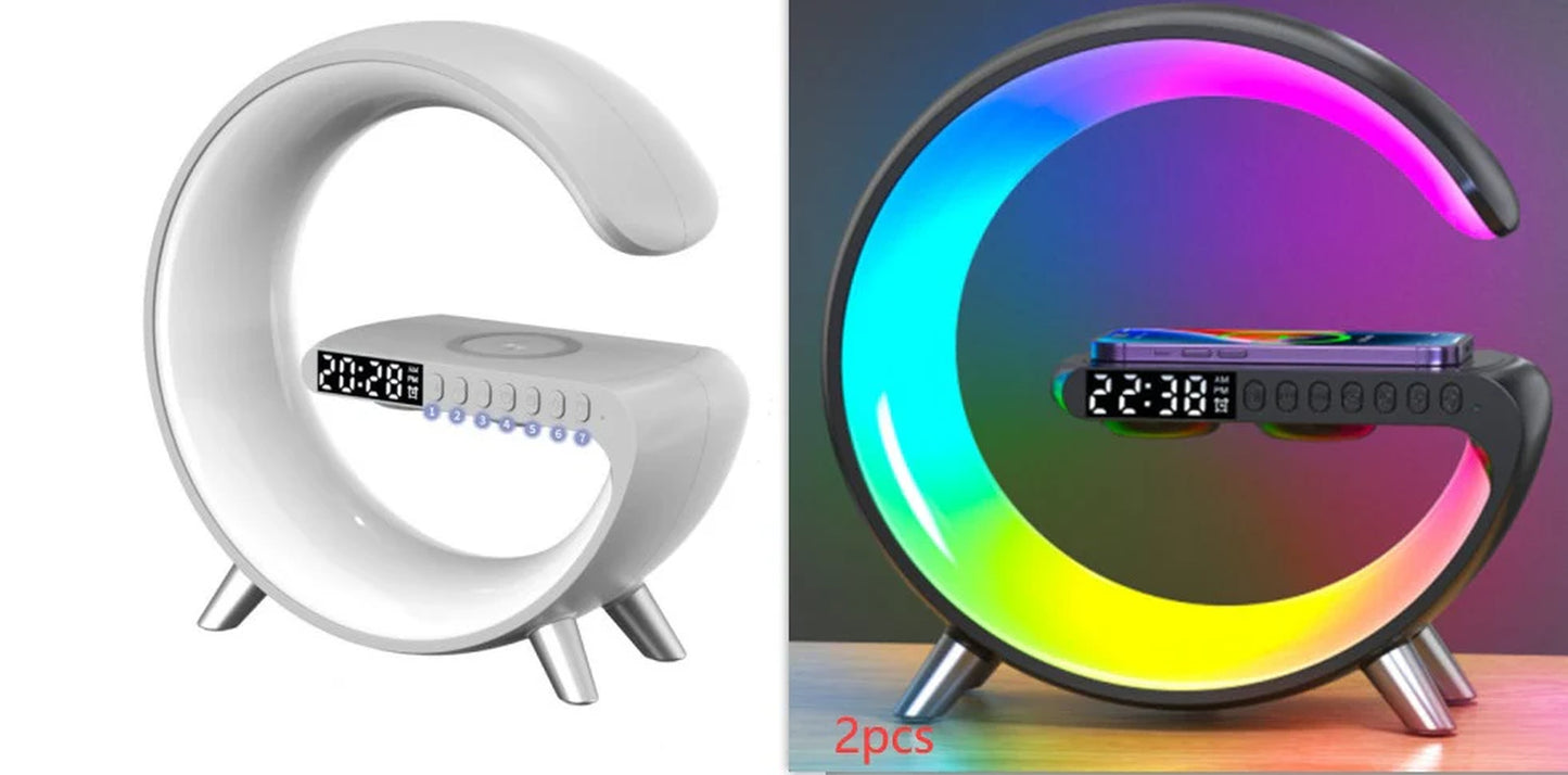 New Intelligent G Shaped LED Lamp - Bluetooth Speaker, Wireless Charger, Atmosphere Lamp, App Control for Bedroom Home Decor