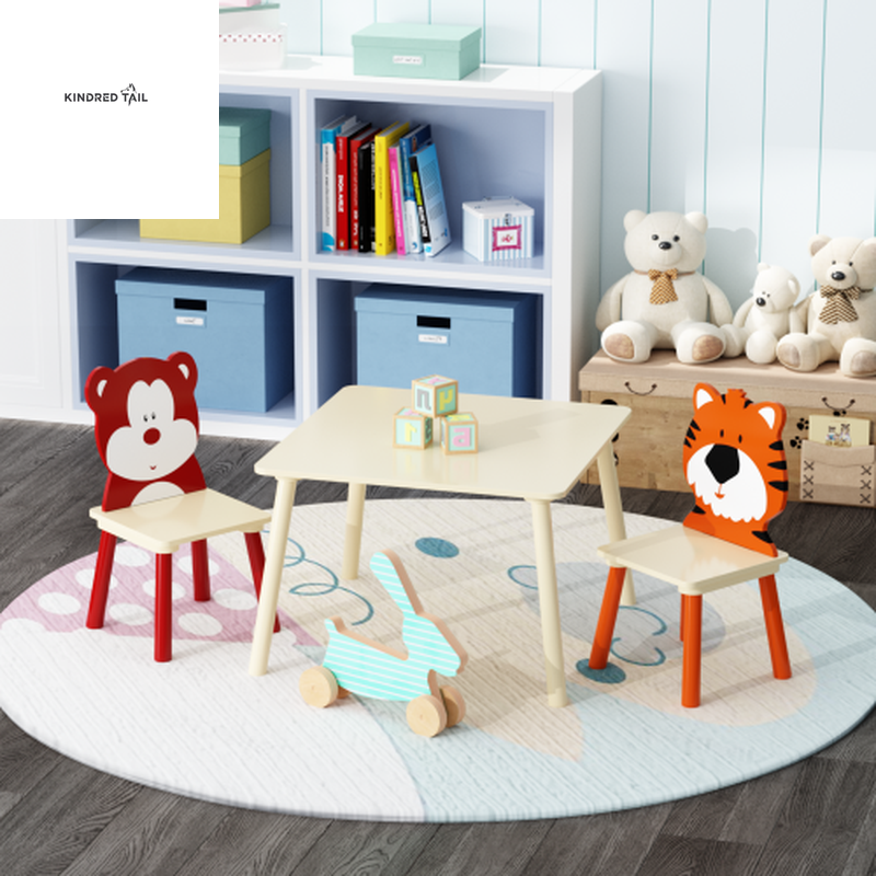 Solid Wood Kids Table and Chair Set with 2 Chairs – Durable Children’s Activity Table for Toddlers, Playroom, Drawing, Dining & Learning Furniture