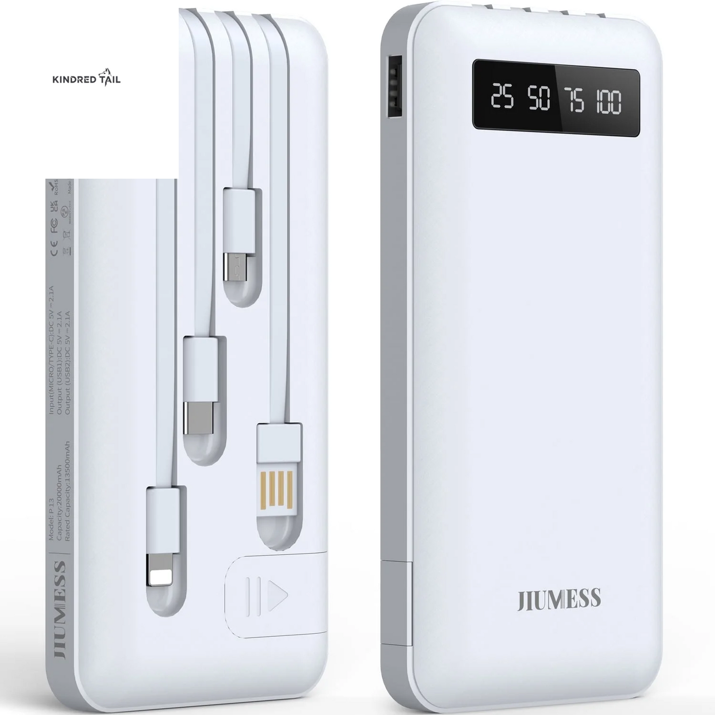 20000Mah Power Bank Portable Charger with Cables, USB Battery Pack Compatible for Iphone & Android Cell Phone