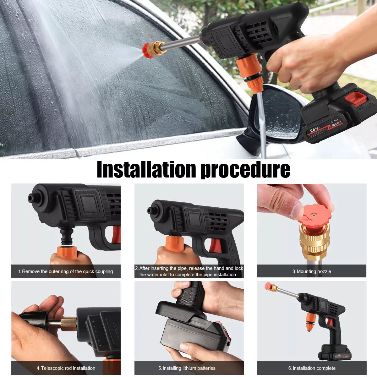 High Pressure Water Spray Gun - Portable Cordless Electric High Pressure Water Spray Gun Car Washer Cleaner Tool