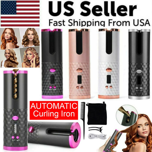Hair Curler - LCD Cordless Auto Rotating Waver, Curling Iron, Ceramic Wireless USA