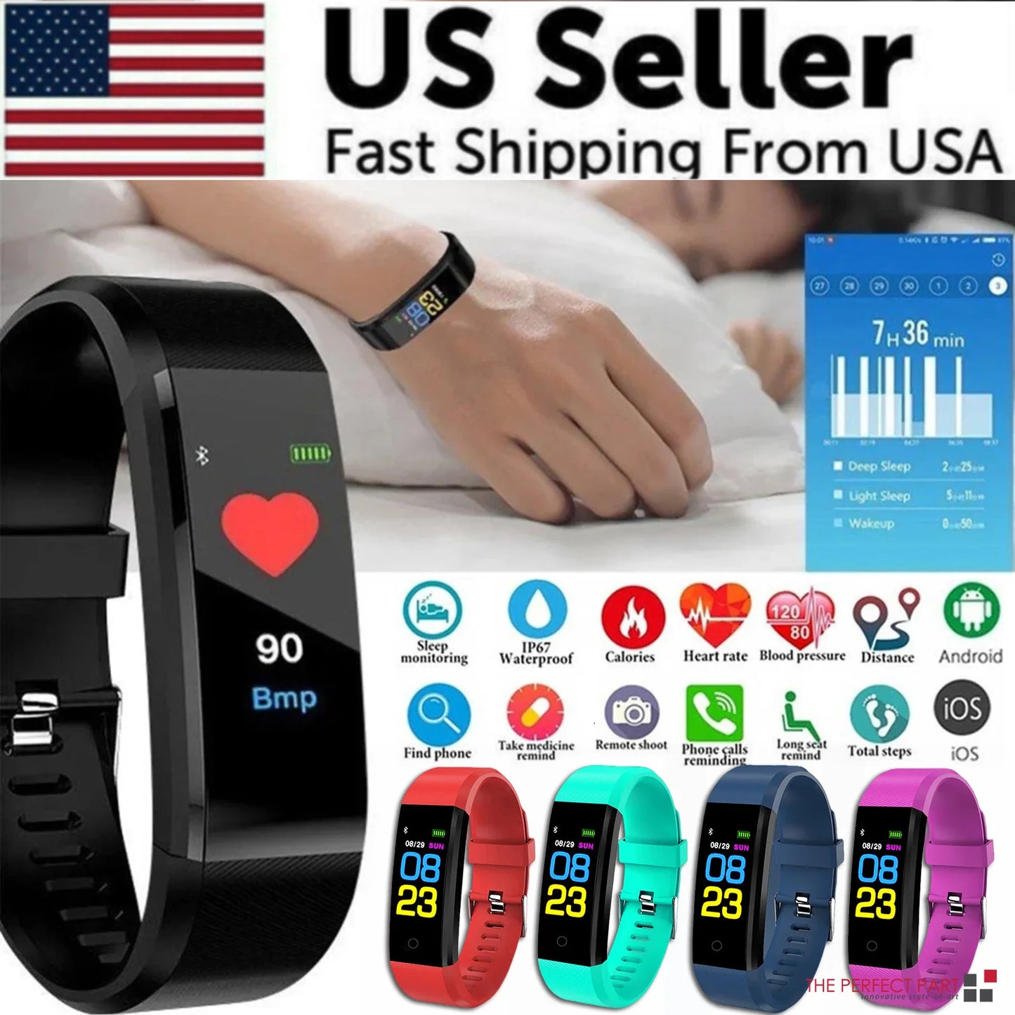 AD - Fitness Smart Watch Activity Tracker Heart Rate for Women Men Oxygen BP Monitor