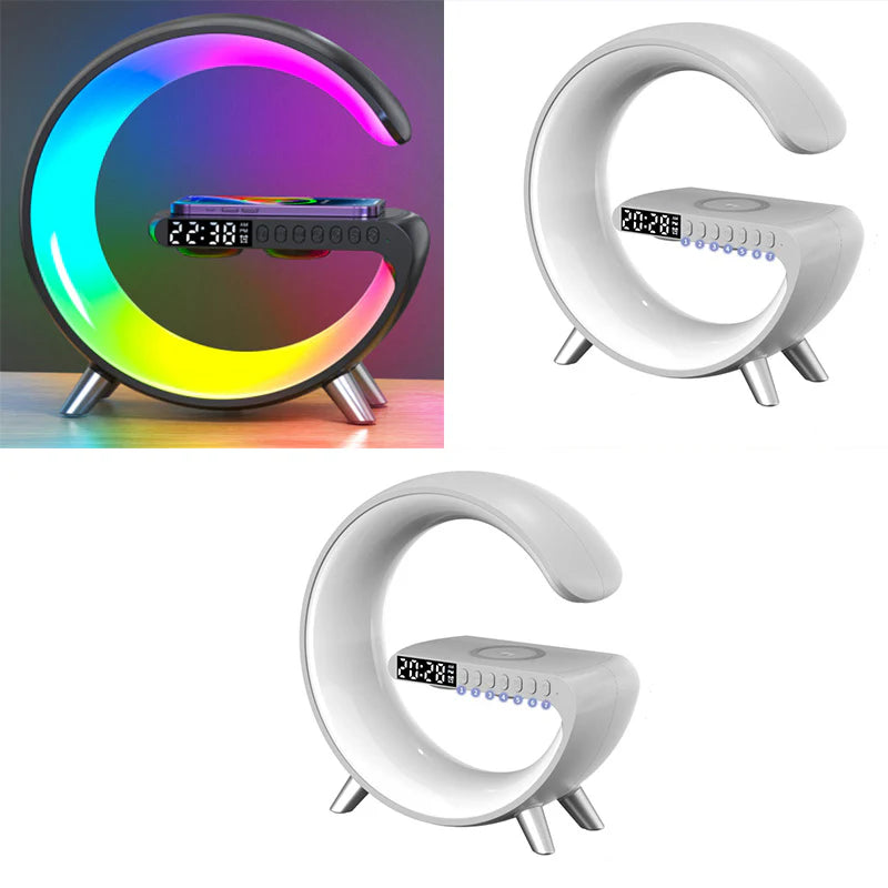 New Intelligent G Shaped LED Lamp - Bluetooth Speaker, Wireless Charger, Atmosphere Lamp, App Control for Bedroom Home Decor