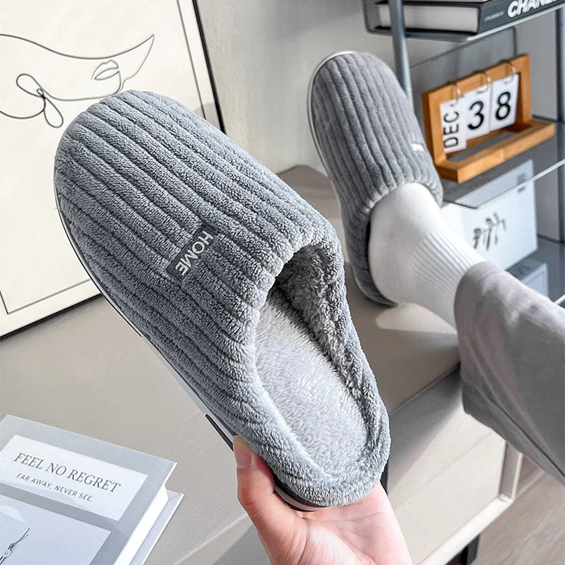 Solid Color Simple Cotton Slippers - Winter Non-Slip Home Warm Plush Slippers, Household Indoor Couple, Women's House Shoes