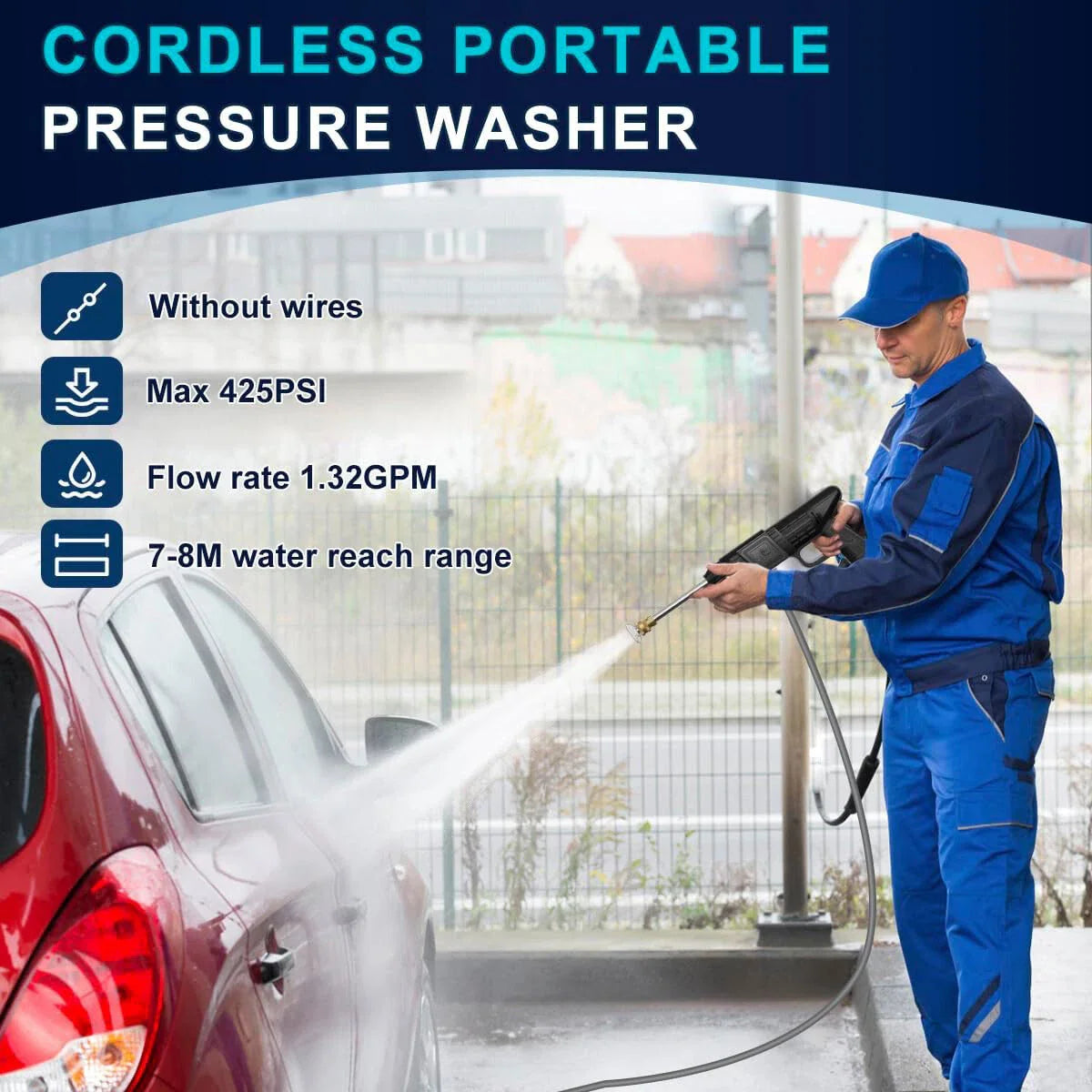 High Pressure Water Spray Gun - Portable Cordless Electric High Pressure Water Spray Gun Car Washer Cleaner Tool