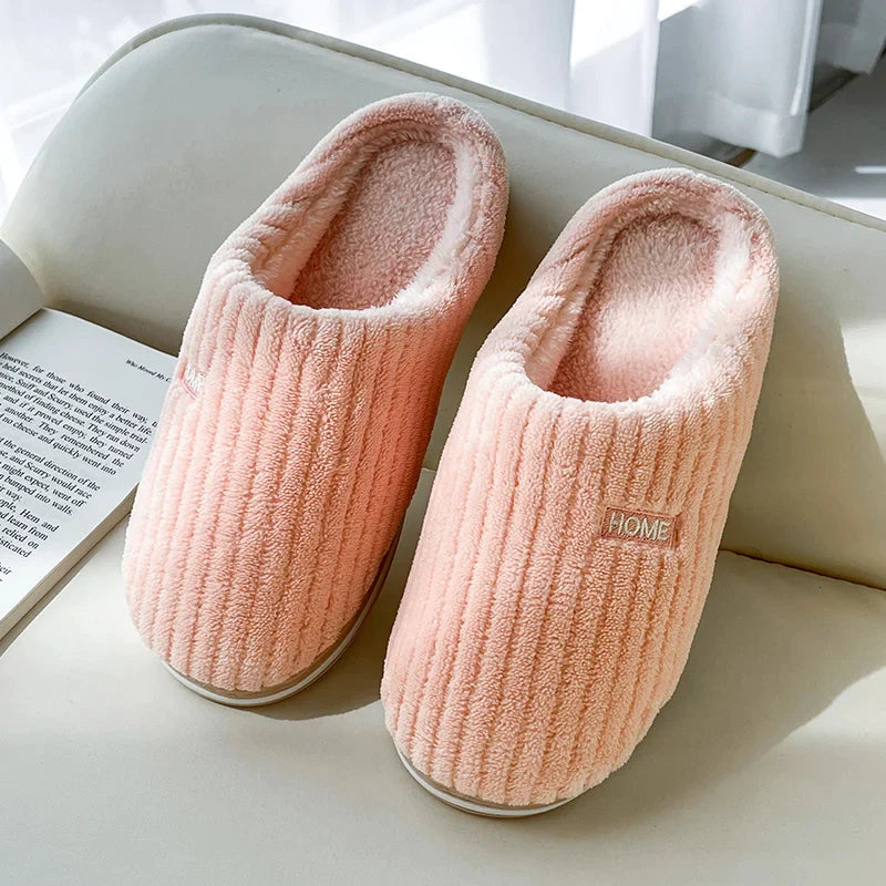 Solid Color Simple Cotton Slippers - Winter Non-Slip Home Warm Plush Slippers, Household Indoor Couple, Women's House Shoes