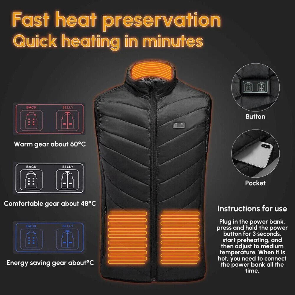 Heated Vest - Vest with 9 Heating Zones with 10000Mah Battery Pack Electric Heating Vest US