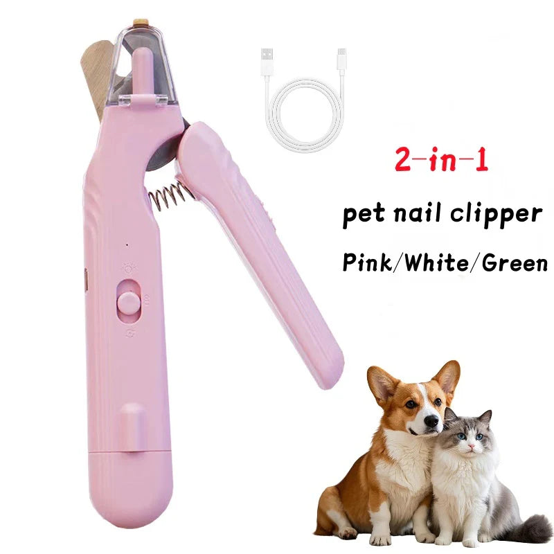 AD - 2 in 1 Pet Nail Clippers with Led Light Dog Cat Special Blood Line Scissors Multifunction Animals Paw Nail Trimmer Pet Supplies