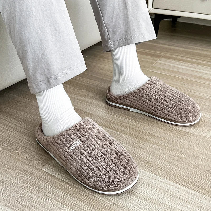 Solid Color Simple Cotton Slippers - Winter Non-Slip Home Warm Plush Slippers, Household Indoor Couple, Women's House Shoes