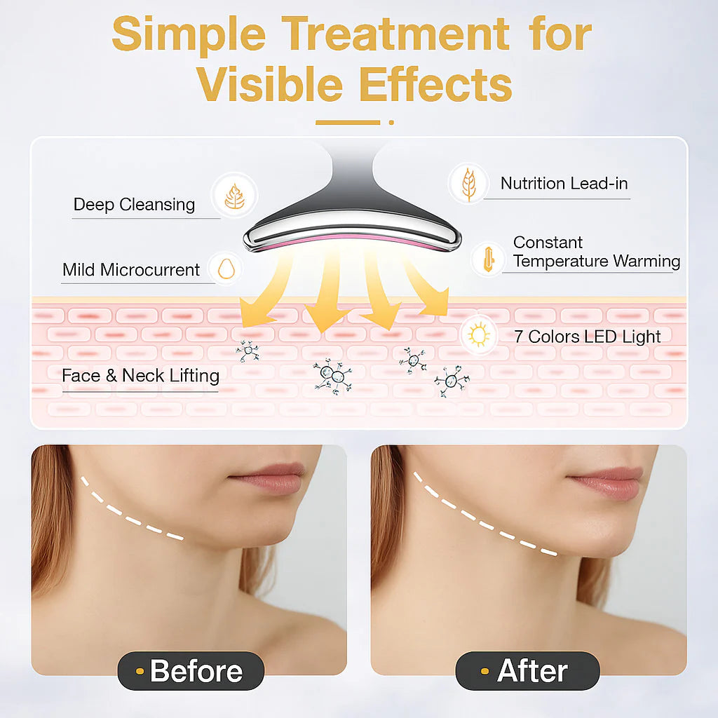AD - Neck Face Lifting Massager Skin Tighten Device LED anti Wrinkle Double Chin US