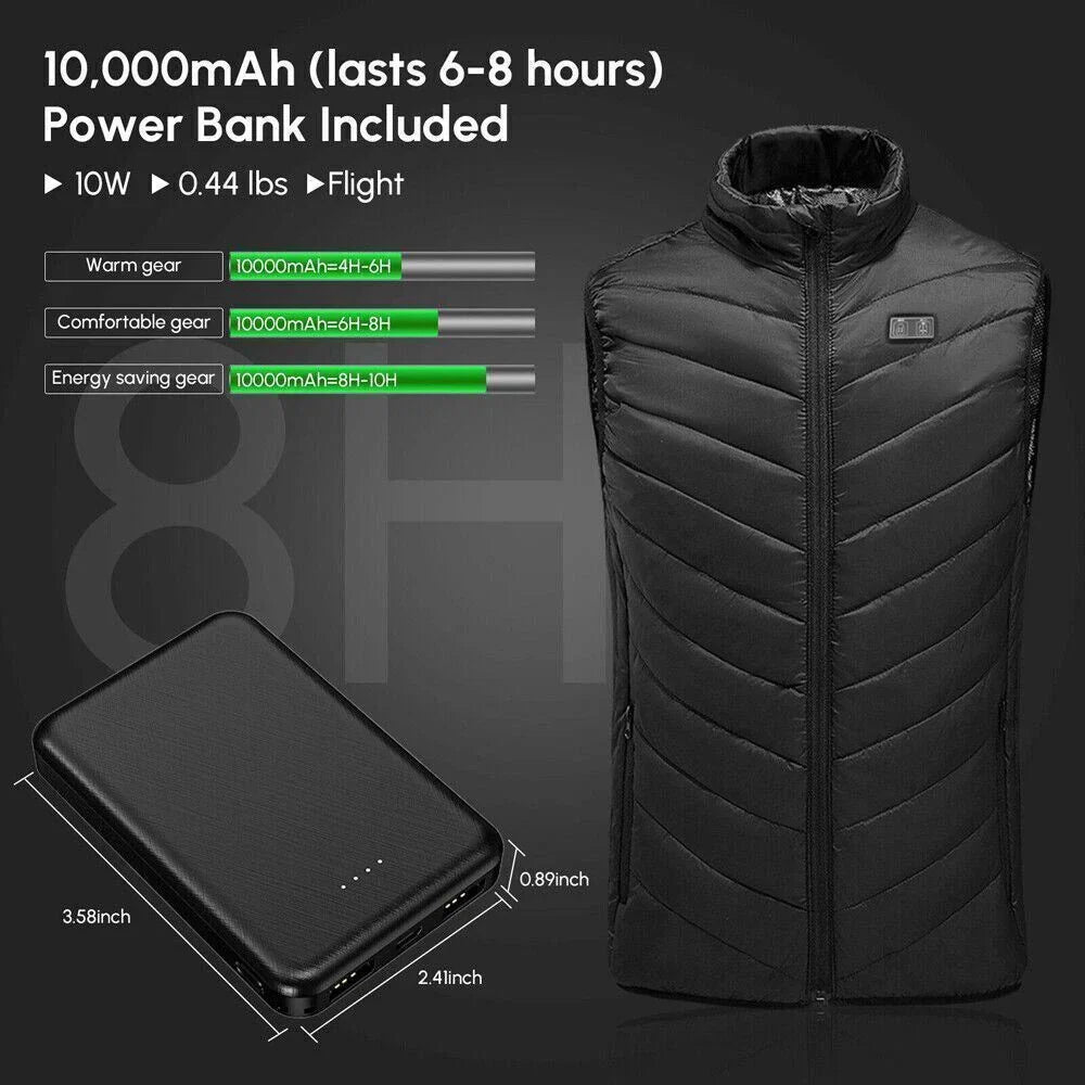 Heated Vest - Vest with 9 Heating Zones with 10000Mah Battery Pack Electric Heating Vest US