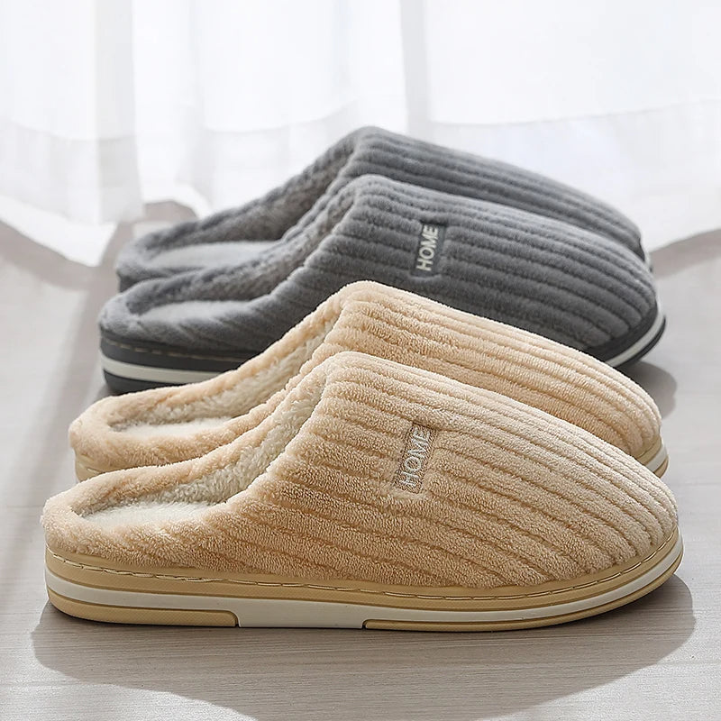 Solid Color Simple Cotton Slippers - Winter Non-Slip Home Warm Plush Slippers, Household Indoor Couple, Women's House Shoes