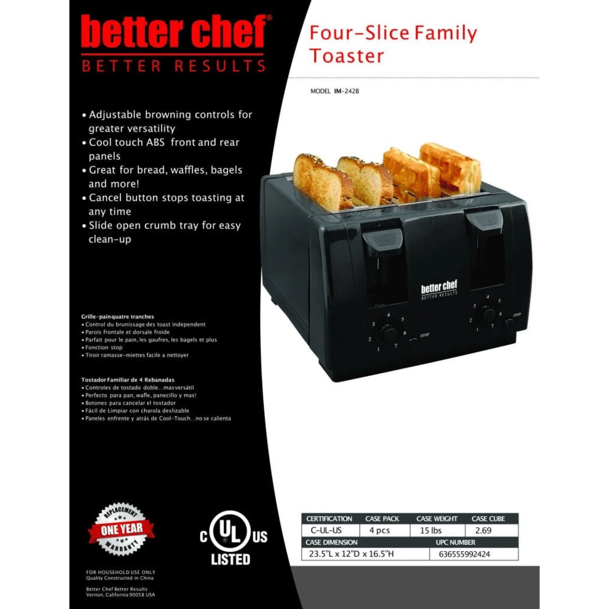 Slice Toaster - Better Chef Wide Slot 4-Slice Dual Control Toaster - REFURBISHED