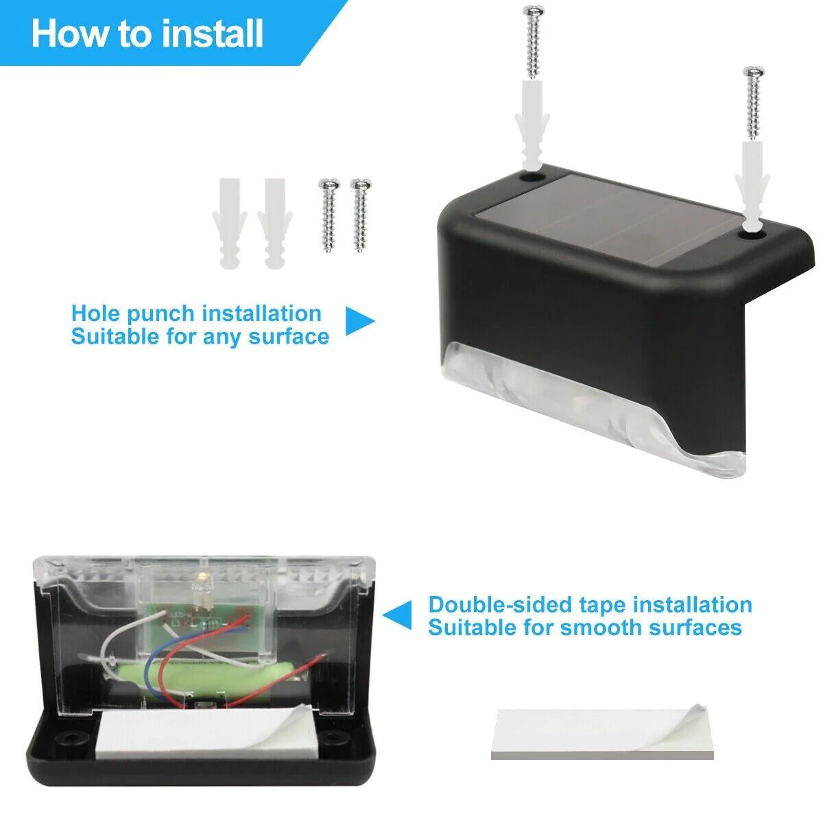 AD - 8 Pack New Solar Deck Lights Outdoor Waterproof LED Steps Lamps for Stairs Fence