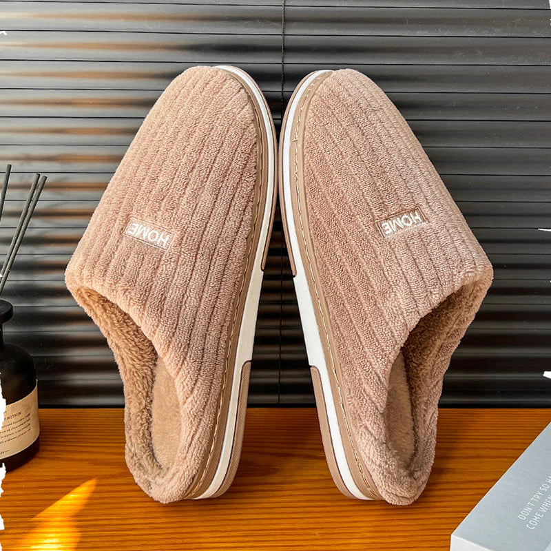 Solid Color Simple Cotton Slippers - Winter Non-Slip Home Warm Plush Slippers, Household Indoor Couple, Women's House Shoes
