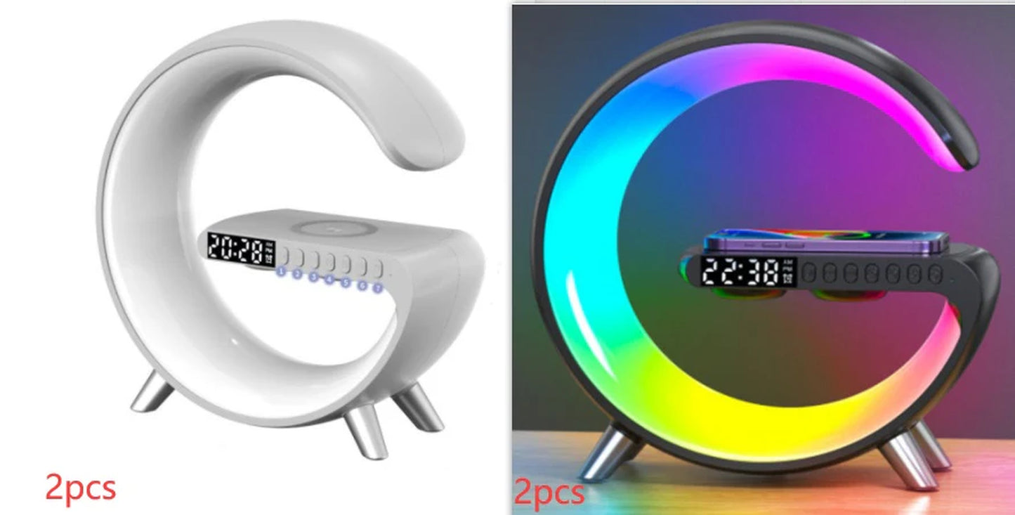 New Intelligent G Shaped LED Lamp - Bluetooth Speaker, Wireless Charger, Atmosphere Lamp, App Control for Bedroom Home Decor