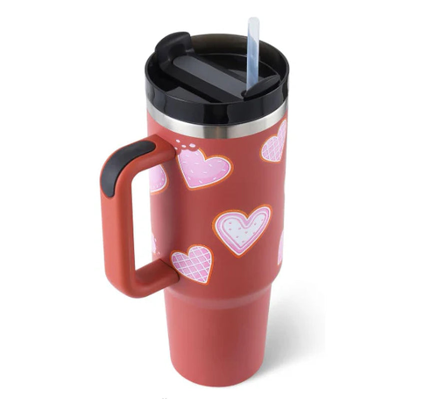 Tumbler with Handle Straw - 40 Oz Insulated cup, Stainless Steel Spill Proof Vacuum Coffee Cup, Tumbler with Lid Tapered Mug Gifts for Valentine Lover Suitable for Car Gym Office Travel