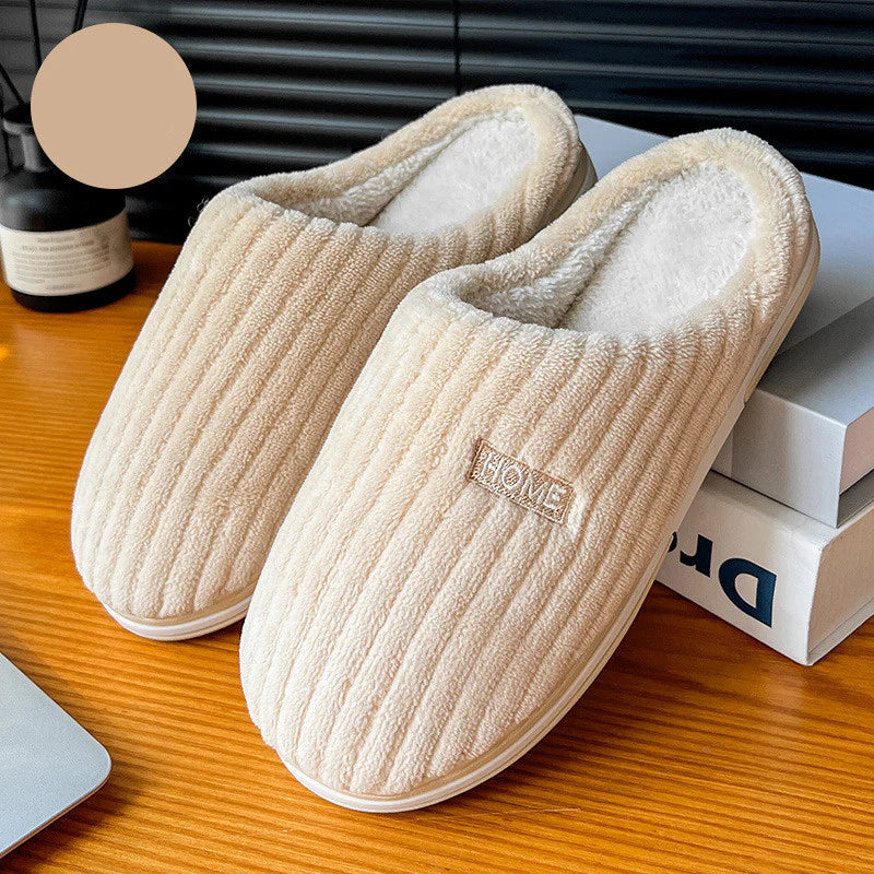 Solid Color Simple Cotton Slippers - Winter Non-Slip Home Warm Plush Slippers, Household Indoor Couple, Women's House Shoes
