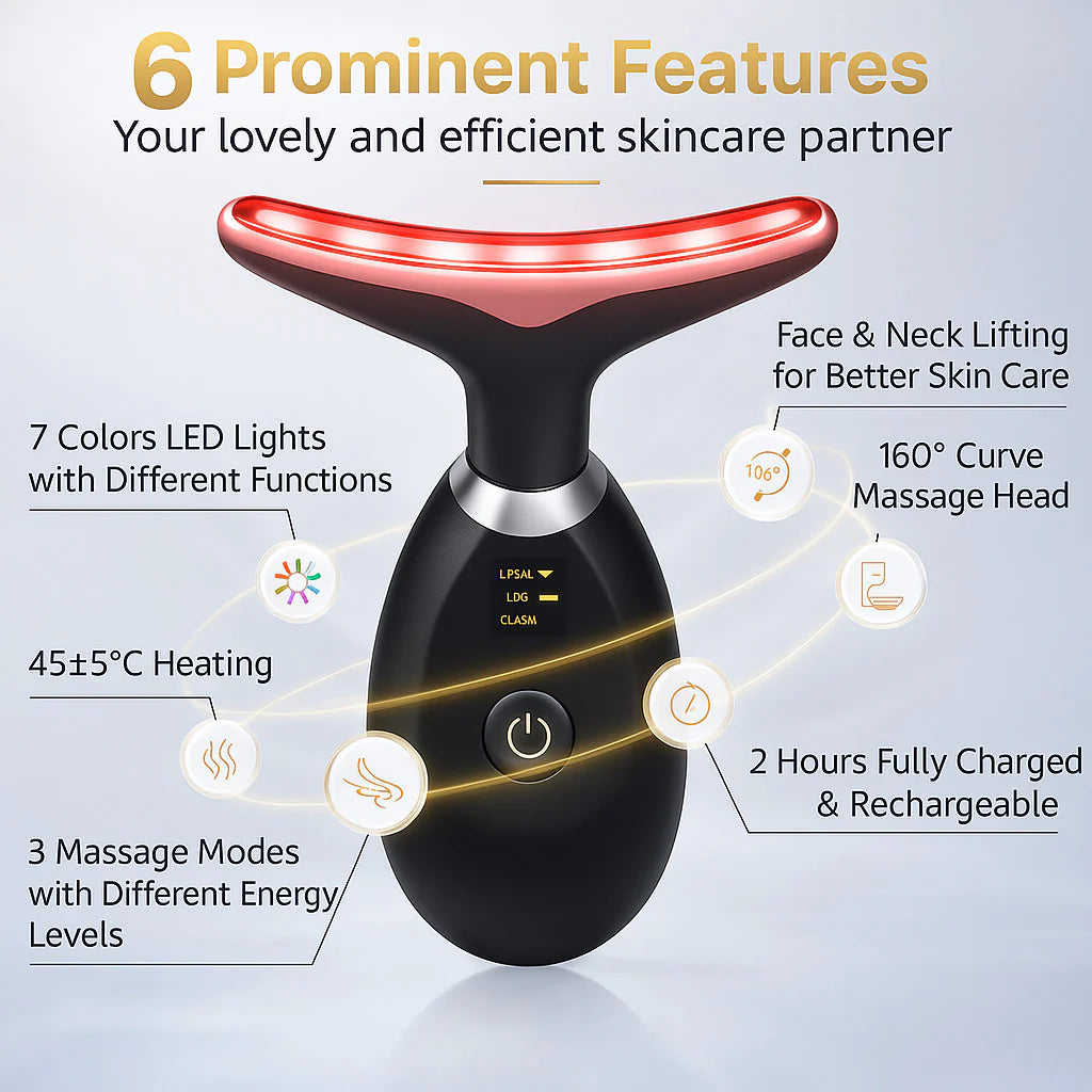 AD - Neck Face Lifting Massager Skin Tighten Device LED anti Wrinkle Double Chin US