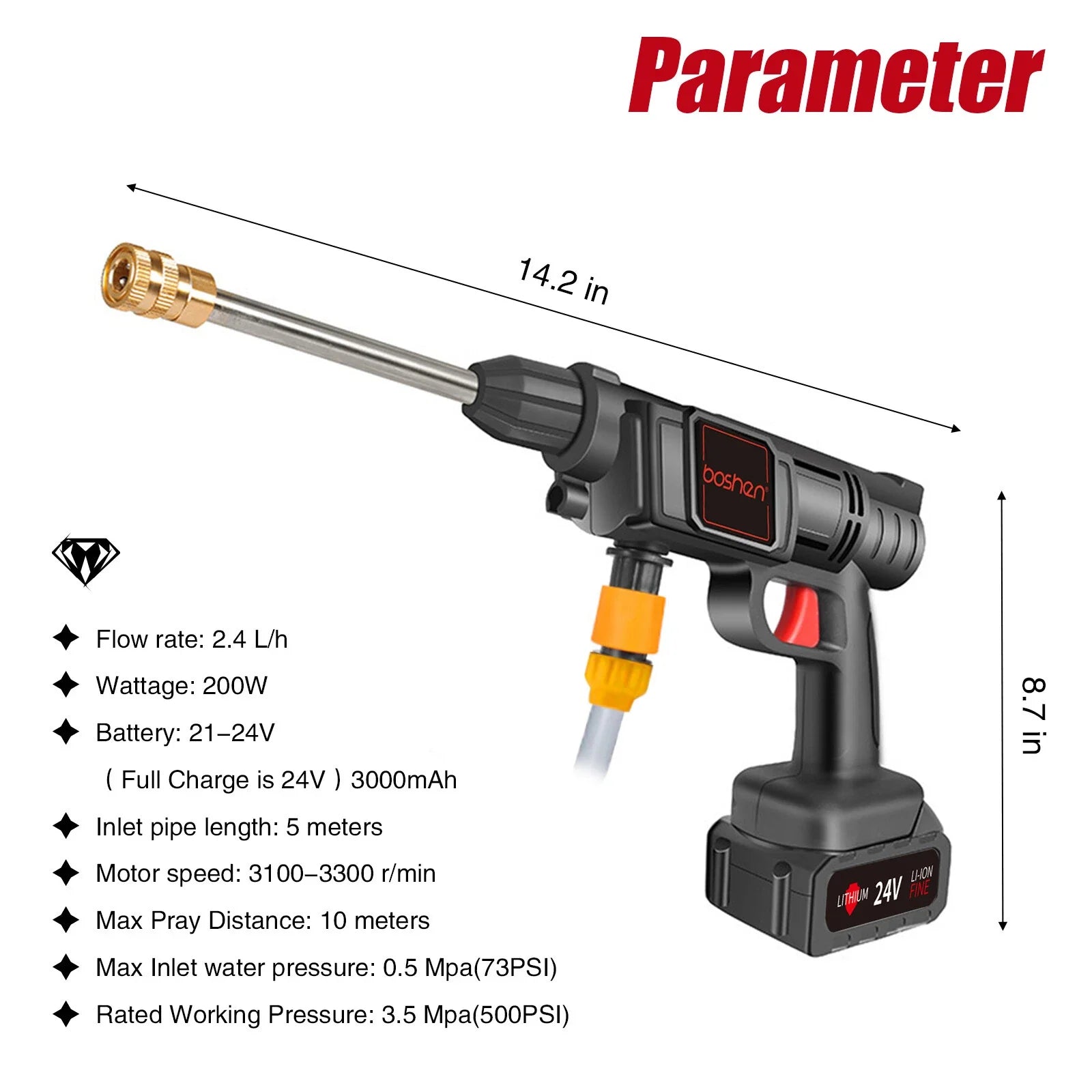 High Pressure Water Spray Gun - Portable Cordless Electric High Pressure Water Spray Gun Car Washer Cleaner Tool