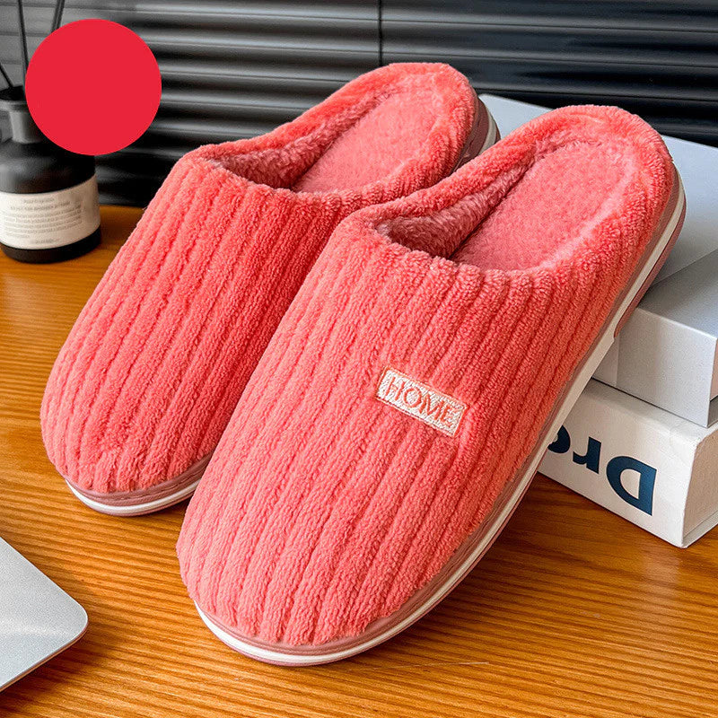 Solid Color Simple Cotton Slippers - Winter Non-Slip Home Warm Plush Slippers, Household Indoor Couple, Women's House Shoes