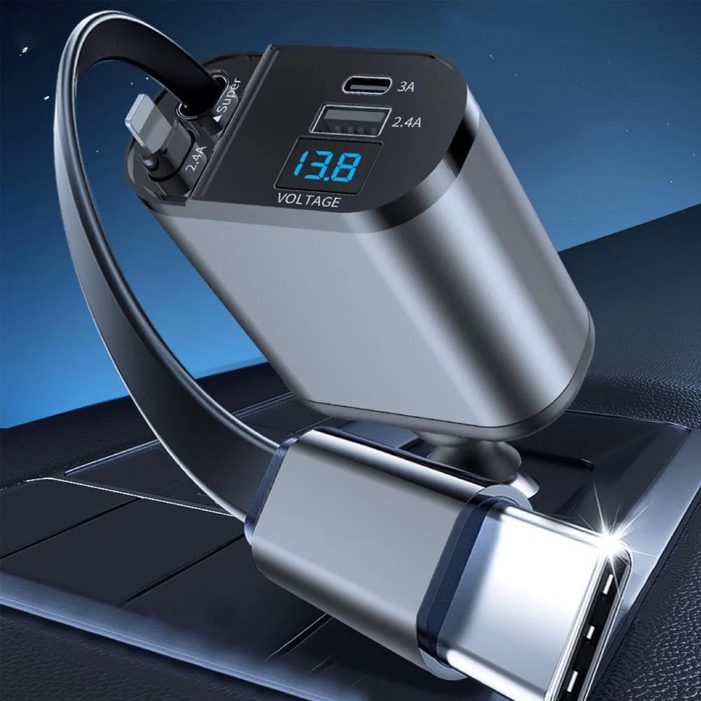 Retractable Car Charger - 4 in 1 Fast Car Phone Charger, 120W with USB Type C Cable