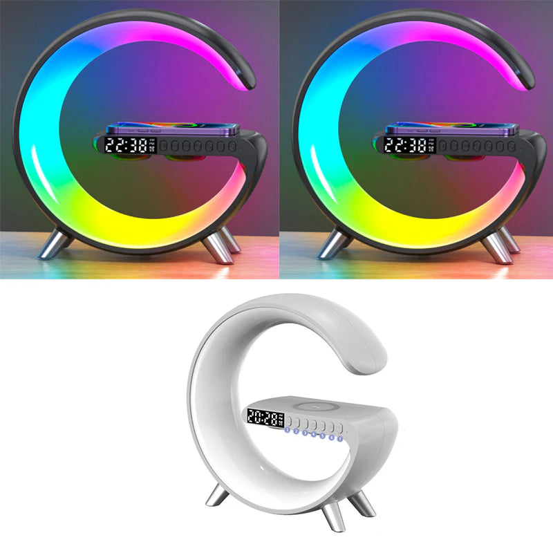 New Intelligent G Shaped LED Lamp - Bluetooth Speaker, Wireless Charger, Atmosphere Lamp, App Control for Bedroom Home Decor