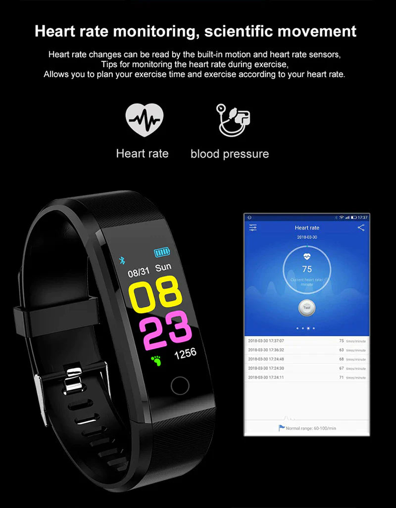 AD - Fitness Smart Watch Activity Tracker Heart Rate for Women Men Oxygen BP Monitor