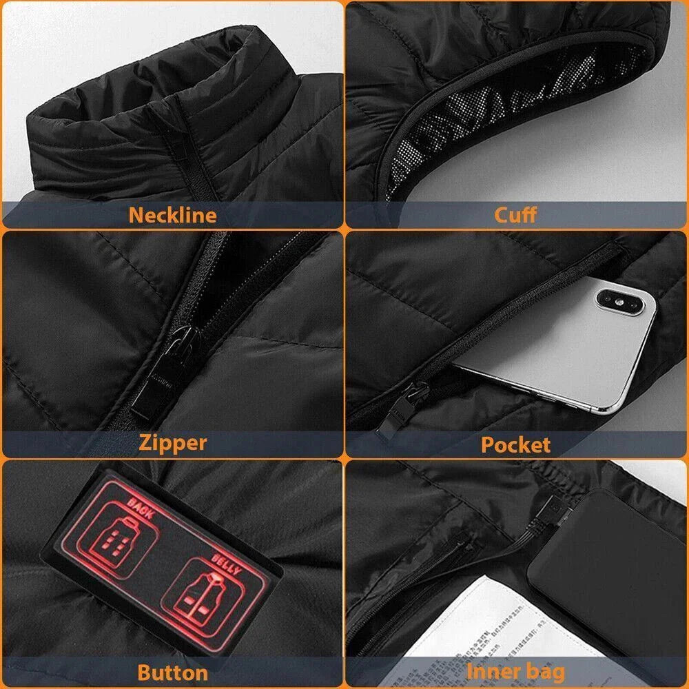 Heated Vest - Vest with 9 Heating Zones with 10000Mah Battery Pack Electric Heating Vest US