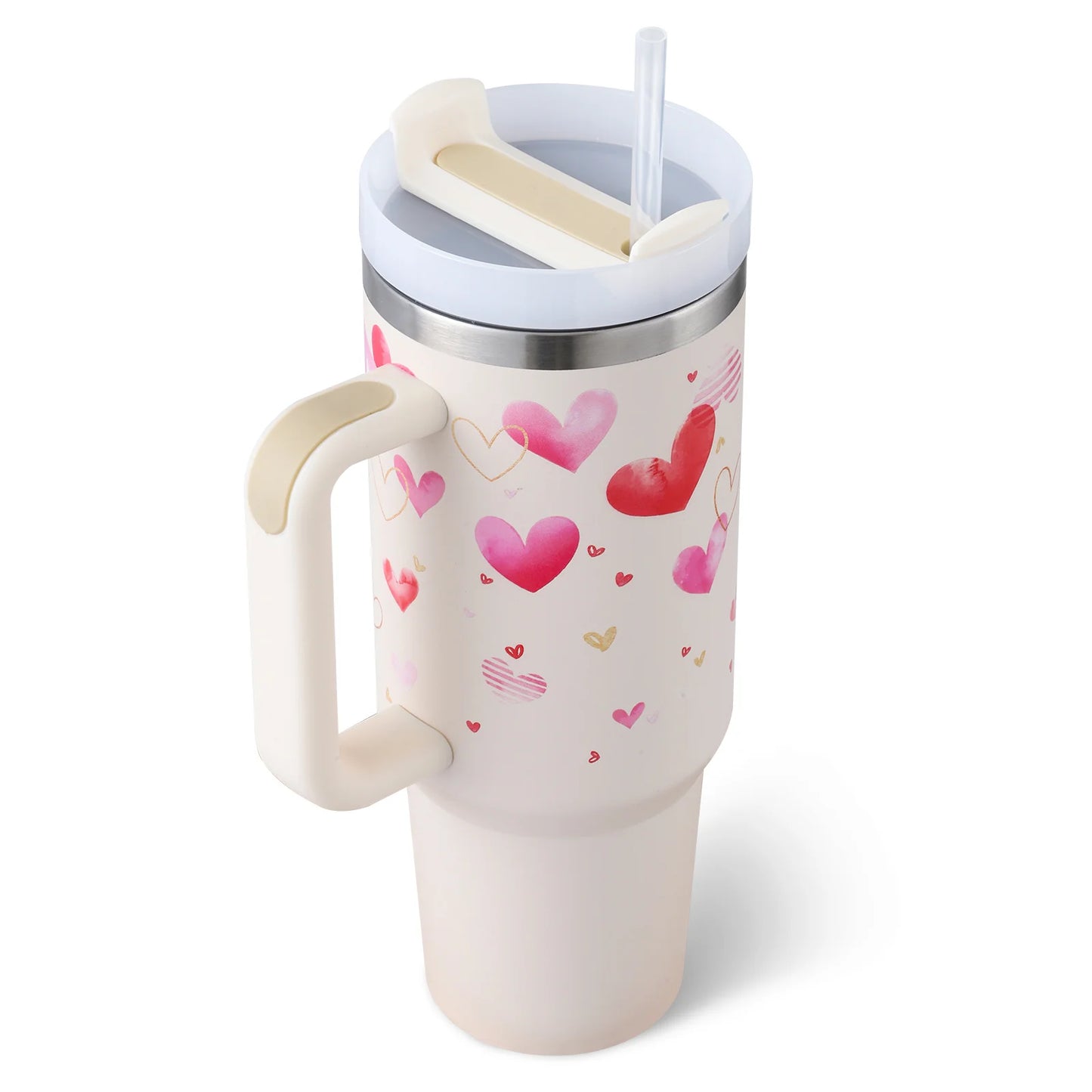 Tumbler with Handle Straw - 40 Oz Insulated cup, Stainless Steel Spill Proof Vacuum Coffee Cup, Tumbler with Lid Tapered Mug Gifts for Valentine Lover Suitable for Car Gym Office Travel