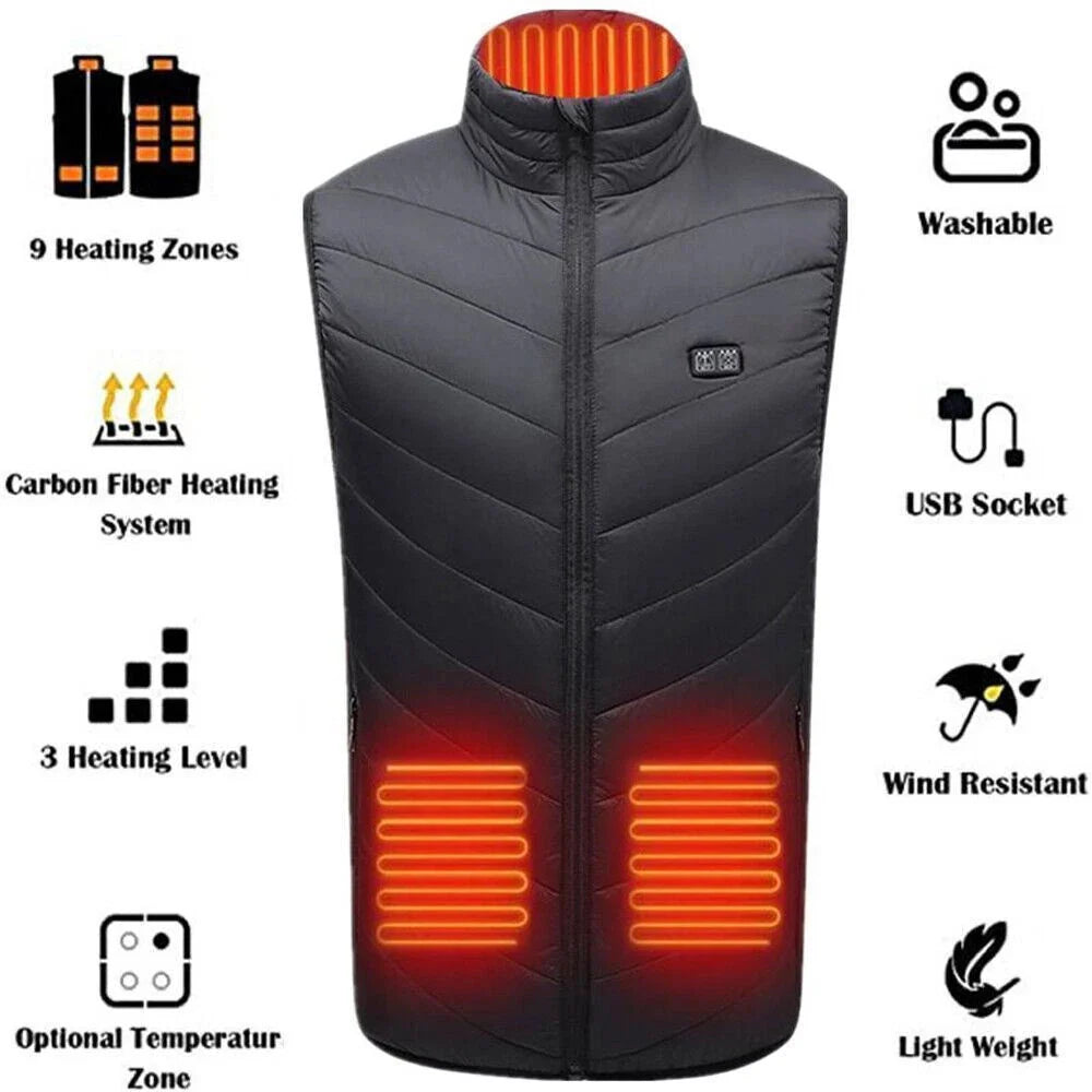 Heated Vest - Vest with 9 Heating Zones with 10000Mah Battery Pack Electric Heating Vest US