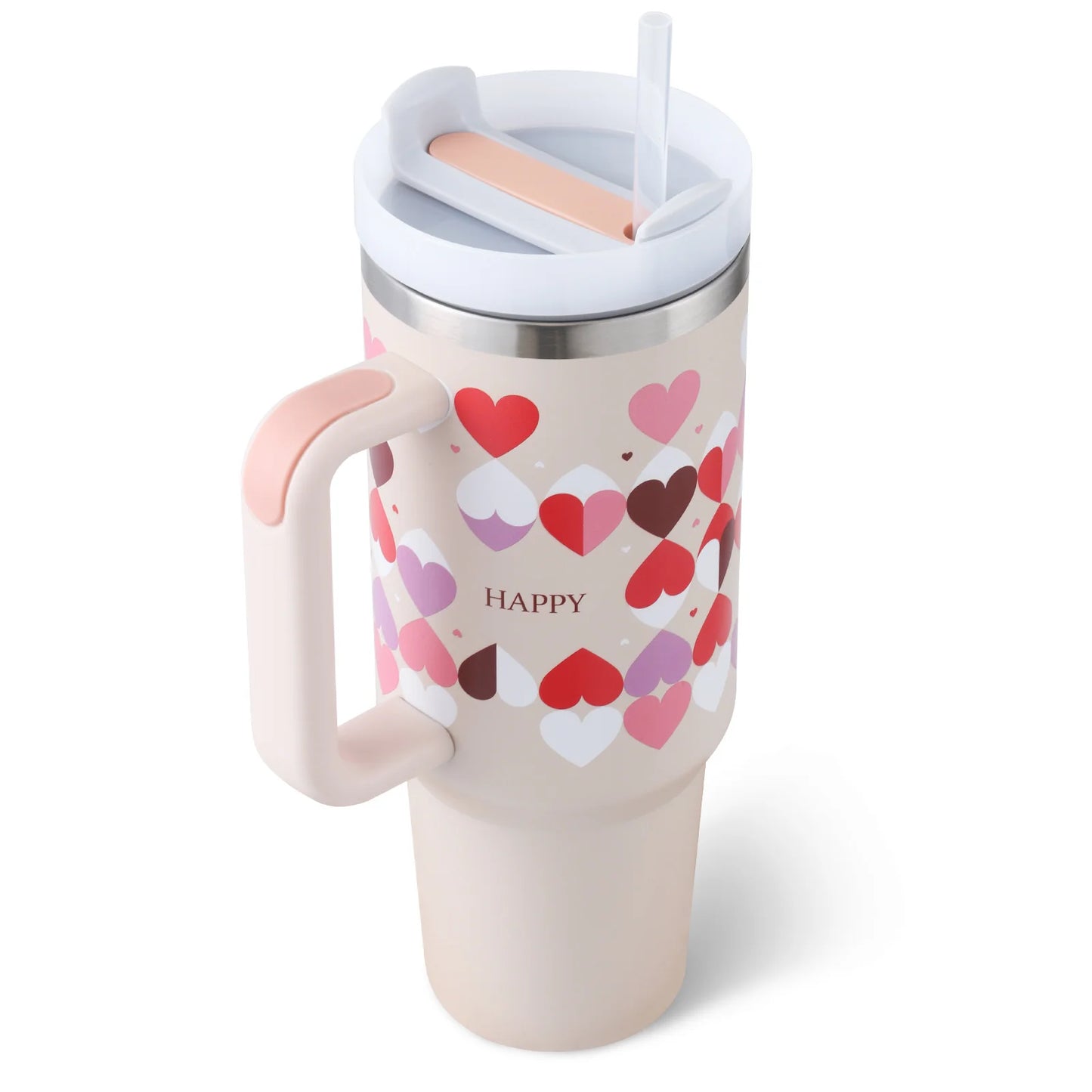 Tumbler with Handle Straw - 40 Oz Insulated cup, Stainless Steel Spill Proof Vacuum Coffee Cup, Tumbler with Lid Tapered Mug Gifts for Valentine Lover Suitable for Car Gym Office Travel