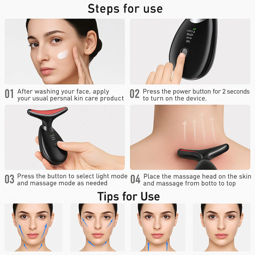 AD - Neck Face Lifting Massager Skin Tighten Device LED anti Wrinkle Double Chin US