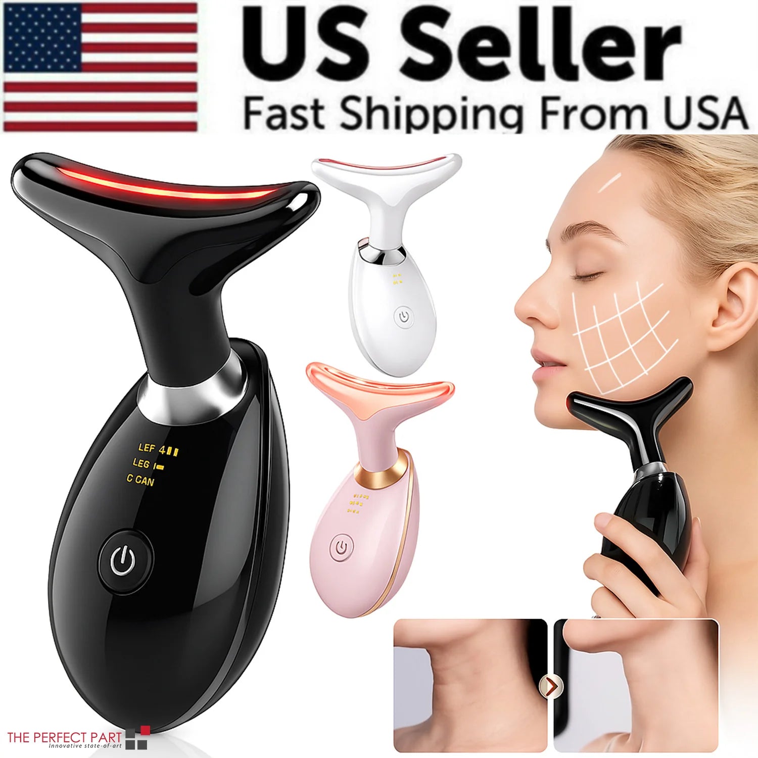 AD - Neck Face Lifting Massager Skin Tighten Device LED anti Wrinkle Double Chin US