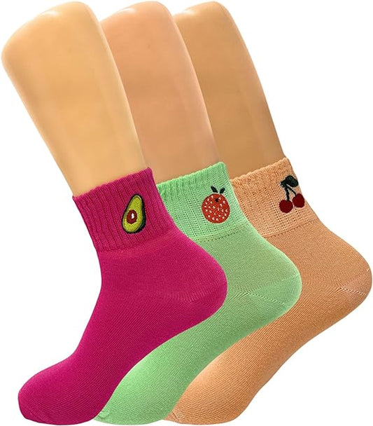Half Crew Socks for Women - Fruit Ankle Mini Half Crew Socks for Women Cotton Blend Thin and Breathable 3 Pairs
