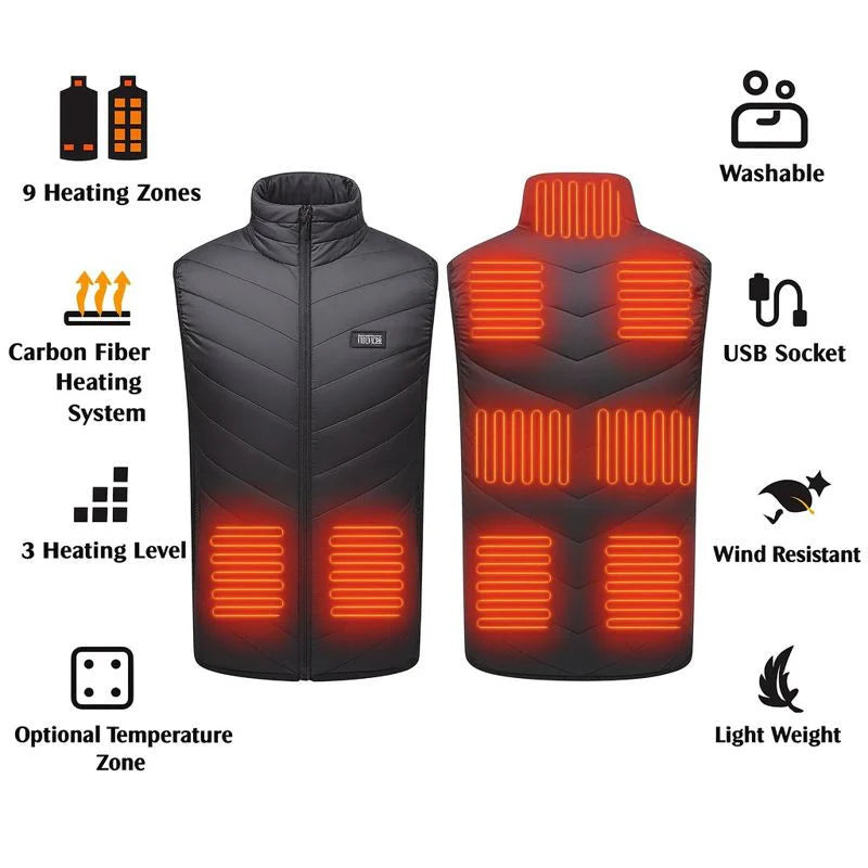 Heated Vest - Vest with 9 Heating Zones with 10000Mah Battery Pack Electric Heating Vest US