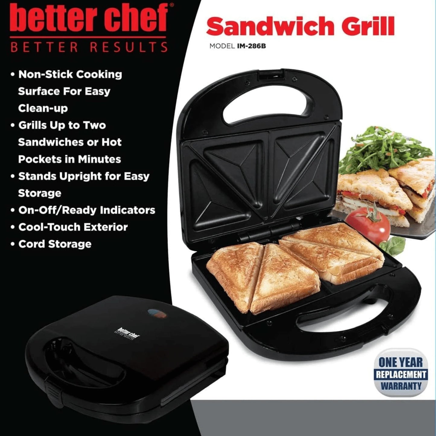 Sandwich Maker - Better Chef Electric 2-Sandwich Grill Press - REFURBISHED