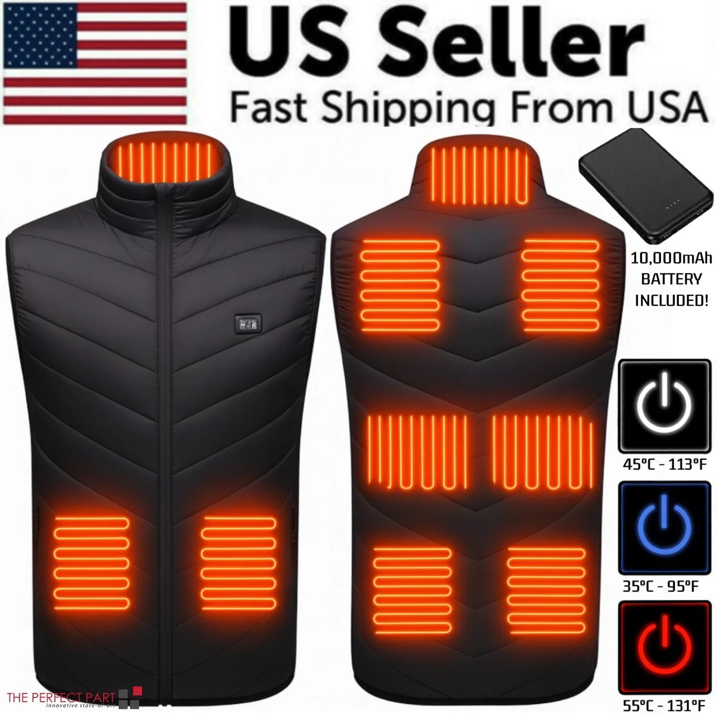 Heated Vest - Vest with 9 Heating Zones with 10000Mah Battery Pack Electric Heating Vest US