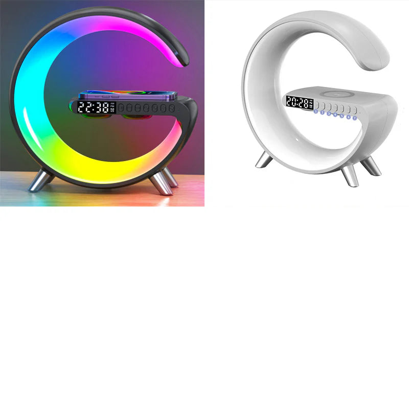 New Intelligent G Shaped LED Lamp - Bluetooth Speaker, Wireless Charger, Atmosphere Lamp, App Control for Bedroom Home Decor