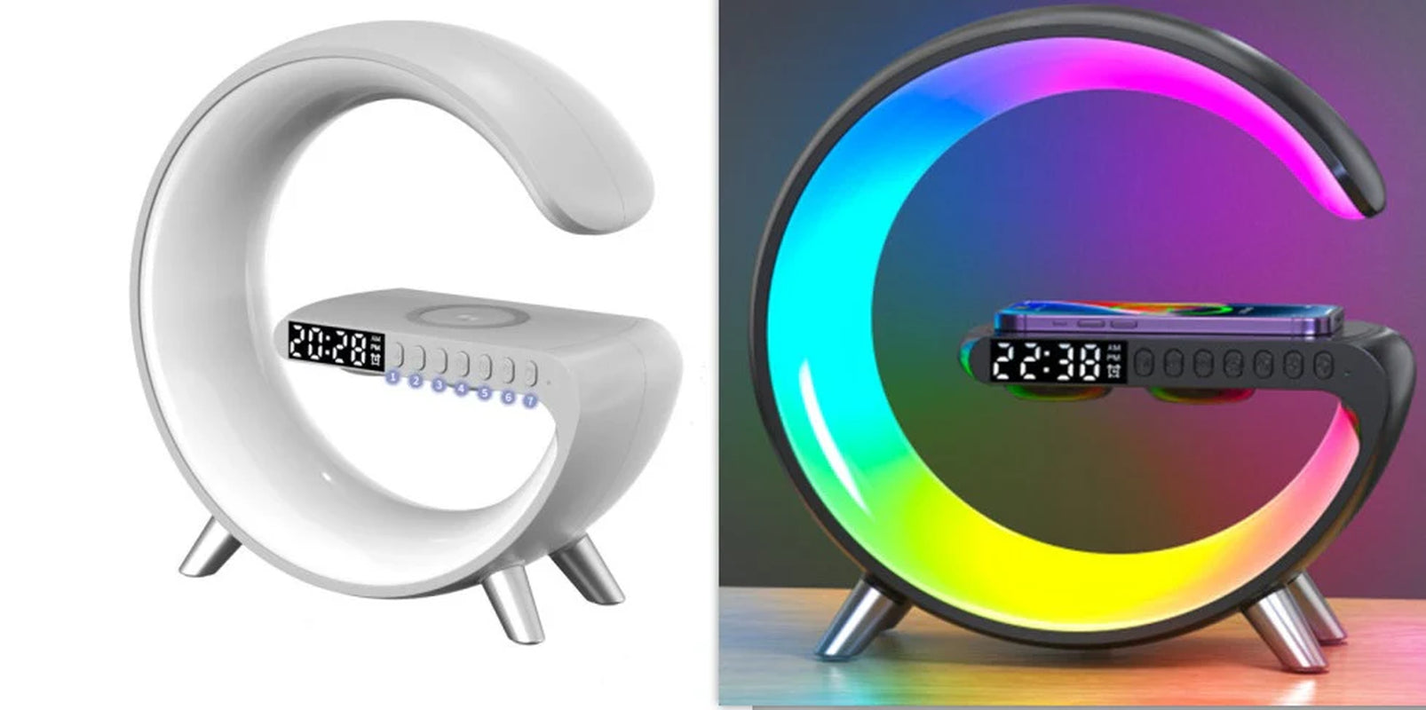 New Intelligent G Shaped LED Lamp - Bluetooth Speaker, Wireless Charger, Atmosphere Lamp, App Control for Bedroom Home Decor