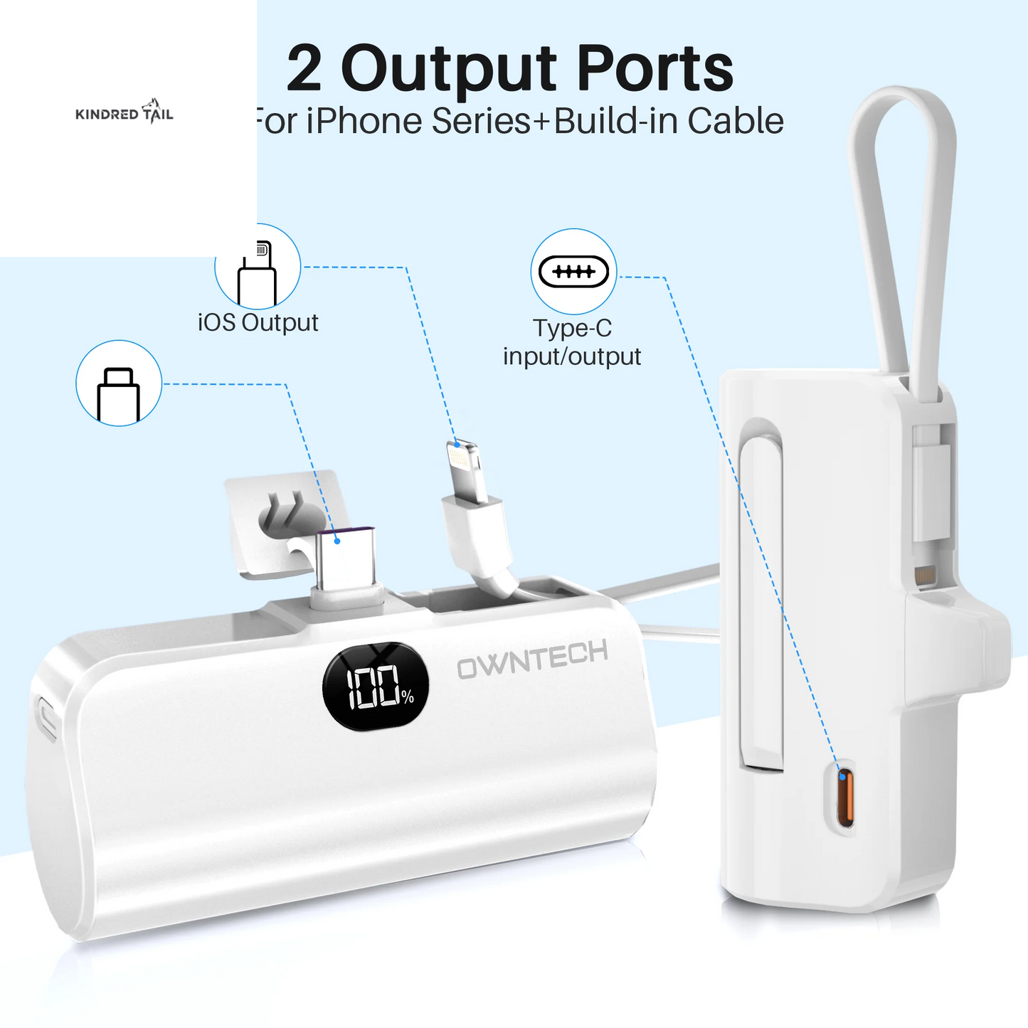 Portable Charger Small Fast Charger 5000Mah Portable Power Pack with Built-In Cables, for Iphone, Samsung