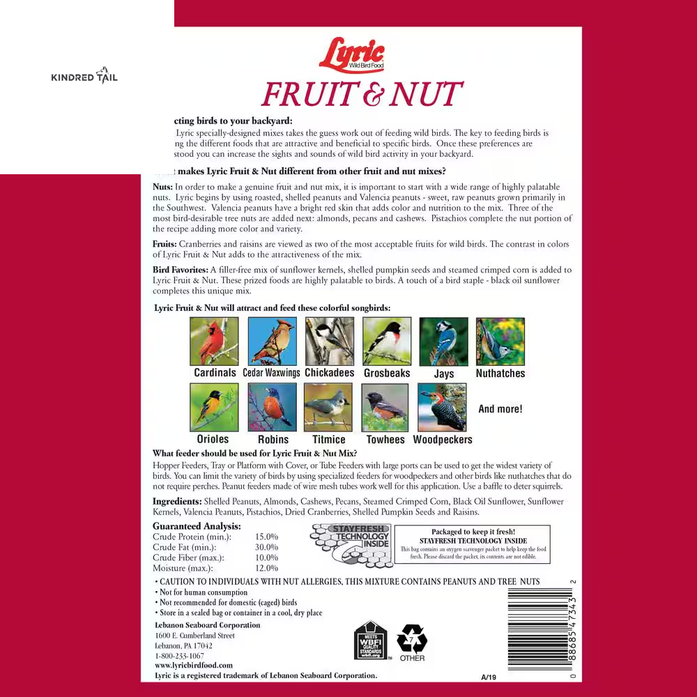5 Lb. Fruit & Nut High Energy Wild Bird Food – Premium Bird Seed Mix for Backyard Birds, Attracts Cardinals, Blue Jays, Chickadees & More
