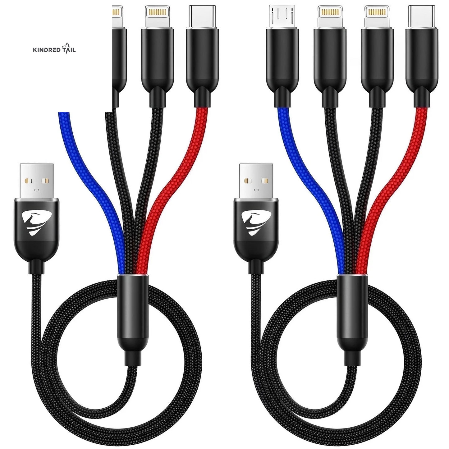 2 Pack Multi Charging Cable, 3 in 1 Multi Phone Charger Cable Fast Charging Cord with USB C, Micro USB Cable Compatible with Iphone/Ipad/Samsung/Android Phone, Black