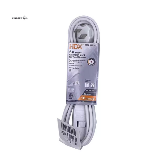 H-6-Foot 16/2 Light Duty Indoor Tight Space Multi-Outlet Extension Cord, White, 3-Outlet Cube Tap for Appliances, Electronics & Home Use, UL Listed