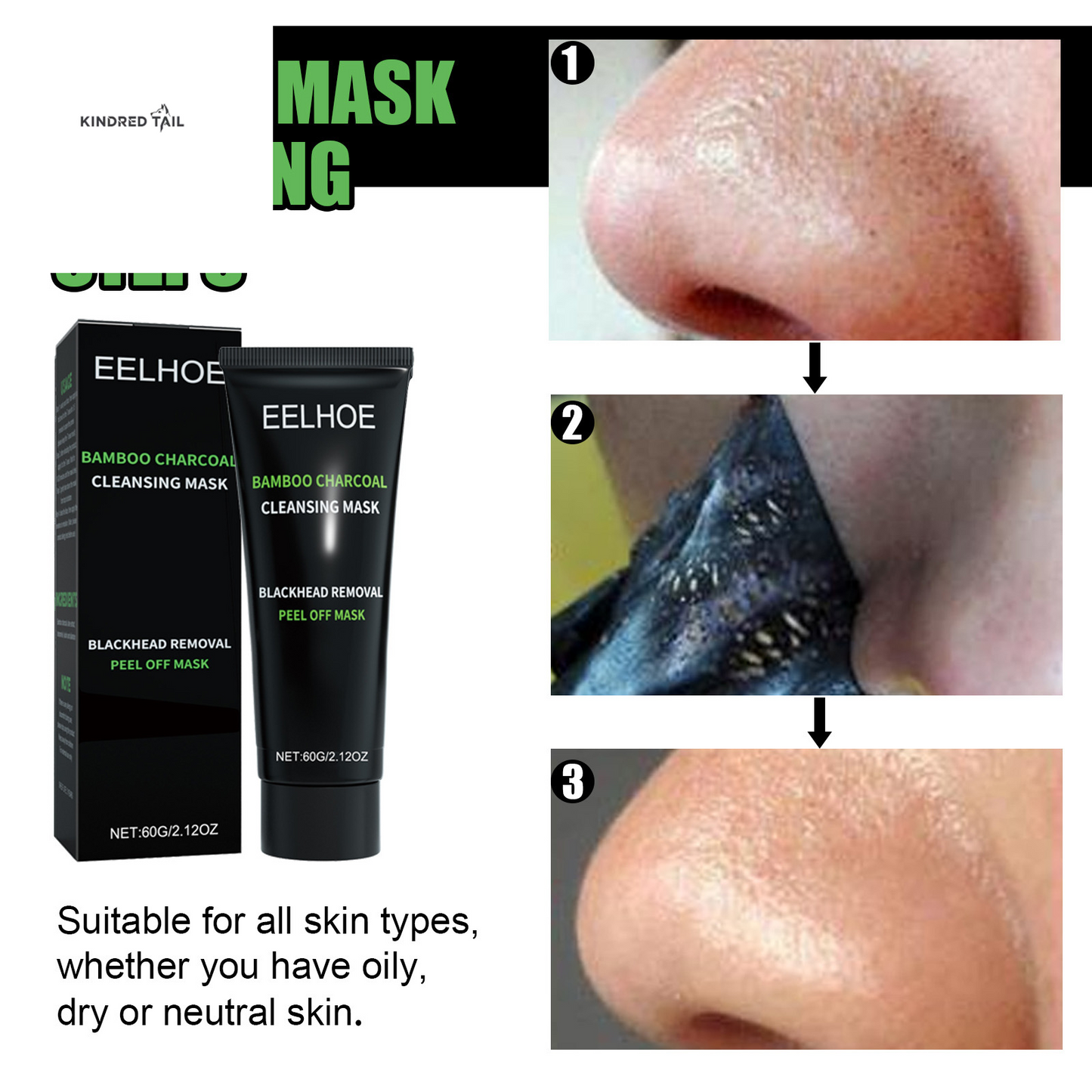 C-EELHOE Bamboo Charcoal Blackhead Removal Peel-Off Mask – Deep Pore Cleansing, T-Zone Oil Control, Anti-Blackhead Face Treatment for Smooth & Clear Skin