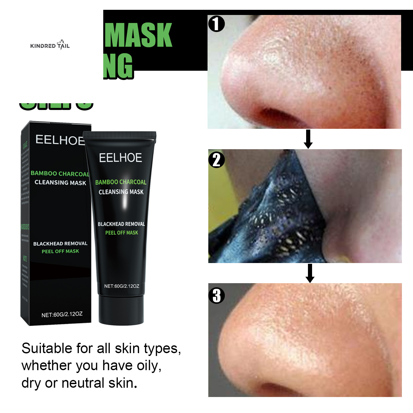 C-EELHOE Bamboo Charcoal Blackhead Removal Peel-Off Mask – Deep Pore Cleansing, T-Zone Oil Control, Anti-Blackhead Face Treatment for Smooth & Clear Skin