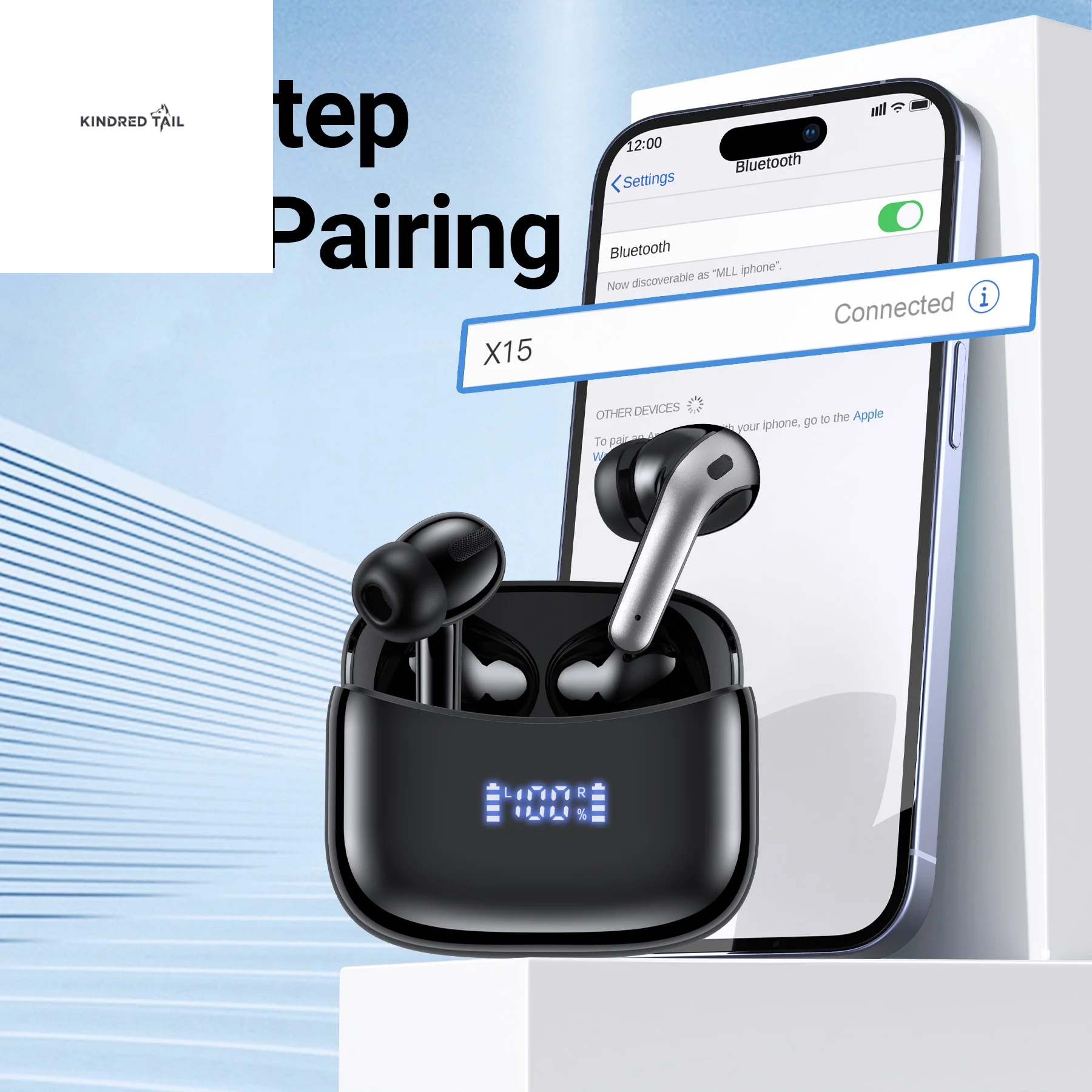 Wireless Earbuds - X15 Wireless Earbuds Bluetooth 5.3 Headphones,72H Hi-Fi Stereo Deep Bass Earphones with Noise Cancelling Mic IP7 Waterproof Sport Headset with LED Power Display for Laptop Pad Phones Black