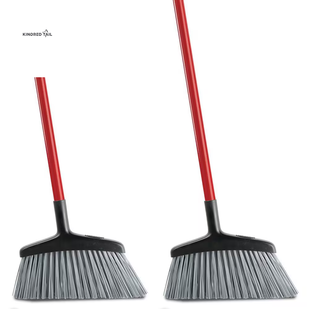 15 In. High Power Rough Surface Angle Broom – Heavy Duty Steel Handle Floor Broom for Outdoor, Garage & Patio Cleaning