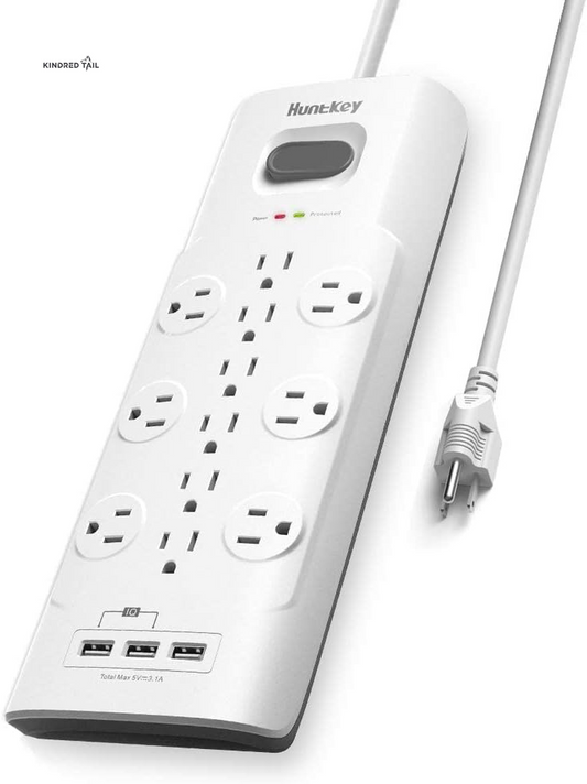Surge Protector Power Strip (4000J),  12 Outlet Extender with 3 USB Ports, 6 Ft Extention Cord, ETL Listed, White