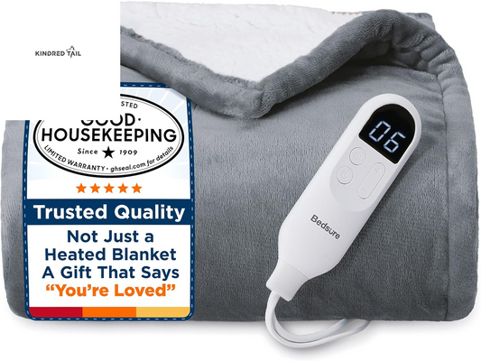 Heated Blanket Throw Blanket - Fast Heating Electric Blanket, Soft Flannel Heated Throw with 4 Time Settings, 6 Heating Settings, Warm Gifts for Grandma & Grandpa & Seniors (50"X60", Grey) - A